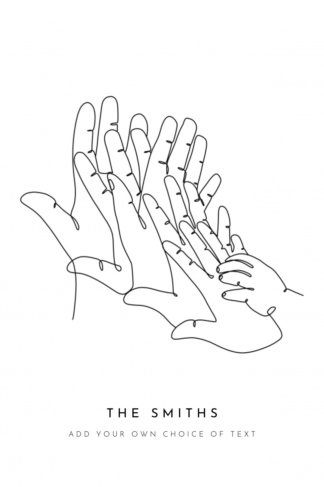 Six Connected Line Hands Print
