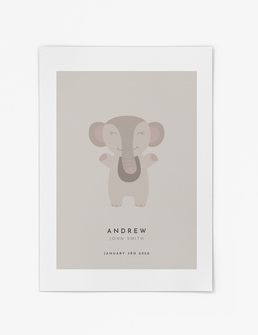 Baby Elephant Personalised Kids Print